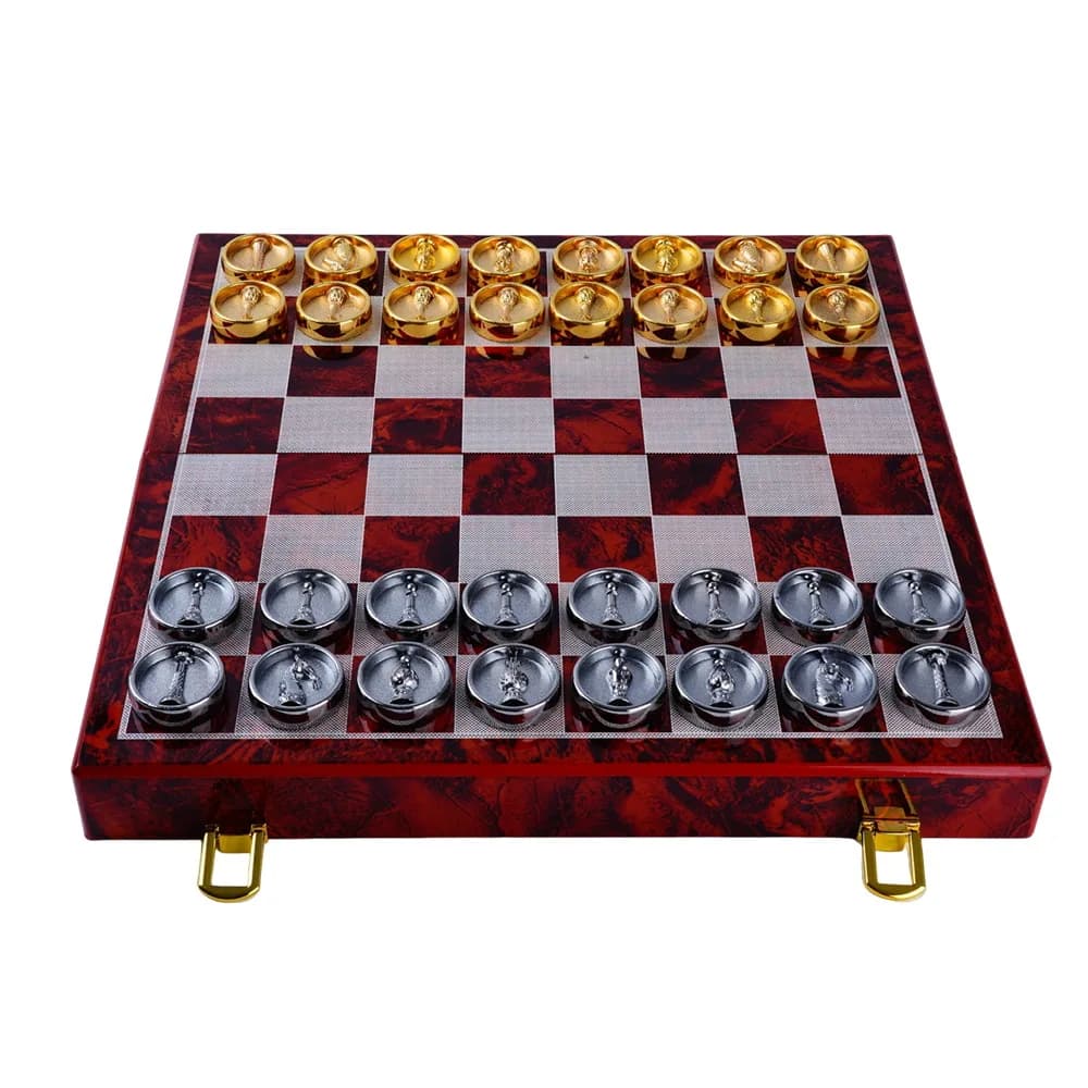 Set di scacchi in metallo di lusso Scacchiera pieghevole portatile Giochi da tavolo per famiglie professionali Giocattoli per bambini Scacchi Ornamenti per la casa Regali
