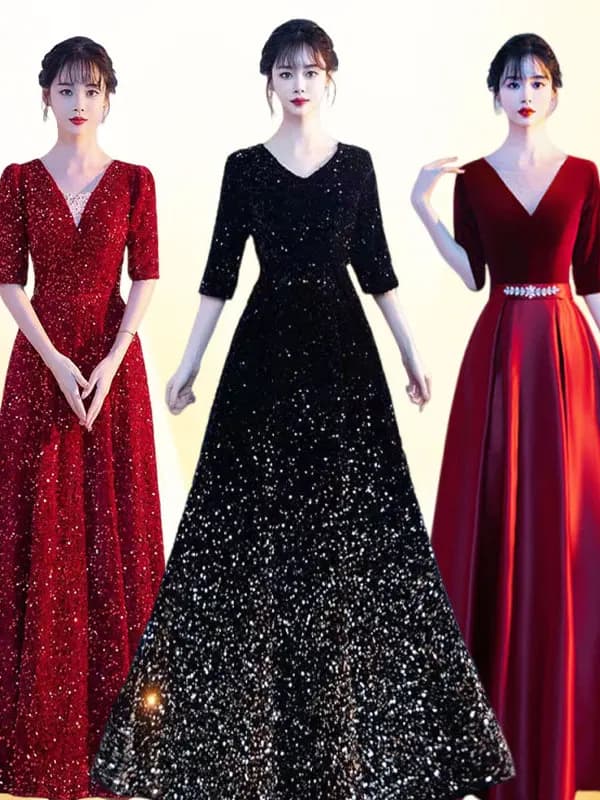 Abito da Esibizione Rosso Intenso per Coro, Gonna Lunga da Donna, Costume per Cantare Canzoni Rosse, per Competizioni di Cori e Esibizioni di Direttori