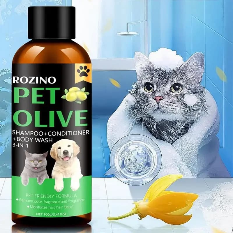 Shampoo per cani 3 in 1 Gel doccia per gatti Oliva Potente pulizia Sterilizzazione Deodorizzazione Ritenzione del profumo Prodotti per la pulizia degli animali domestici