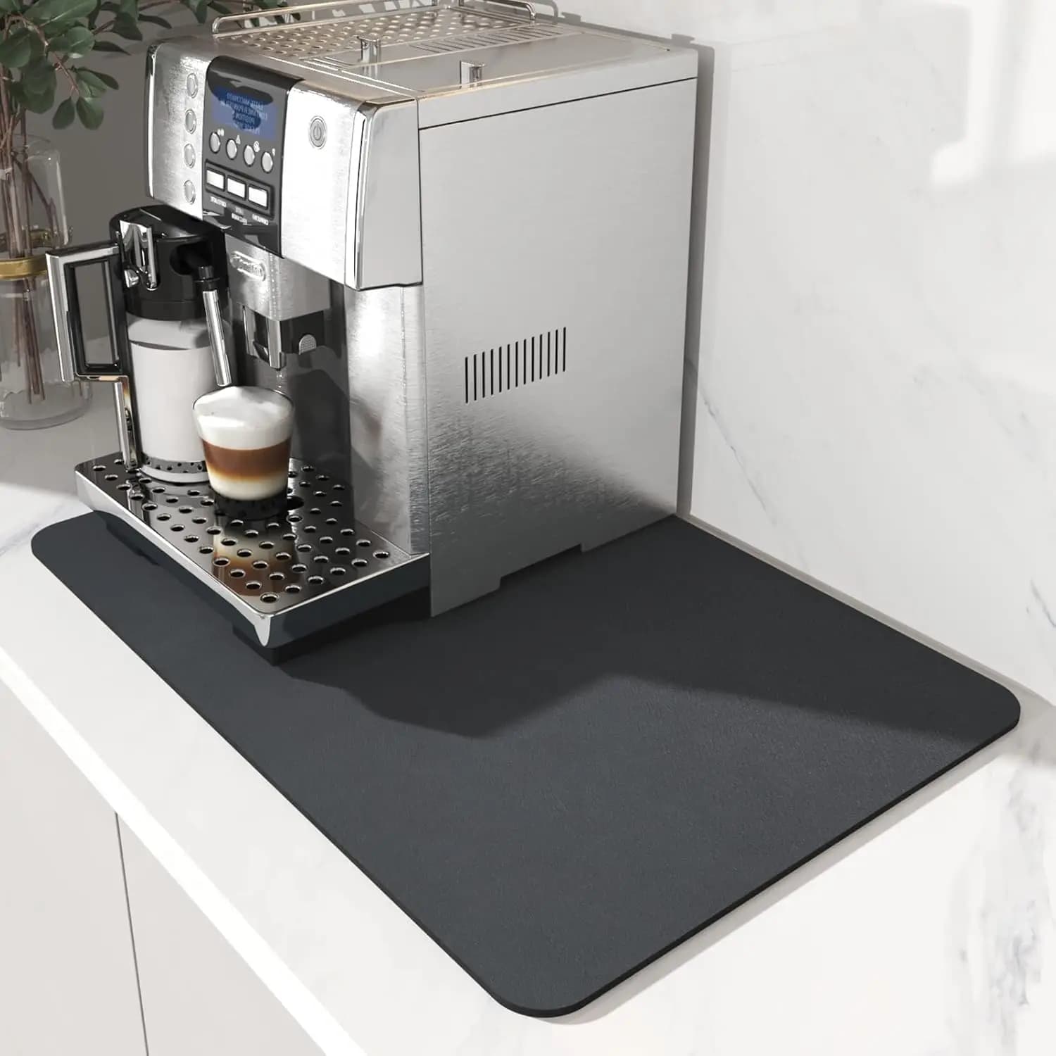 Coffee Mat for Kitchen Counter Bar Accessories Drying Mat, Concealed Stains, Rubber Backing, Adsorbent, Fits Under Coffee Maker, Espresso Maker, Pot, Cutlery Rack, 12 "x19", Dark Grey