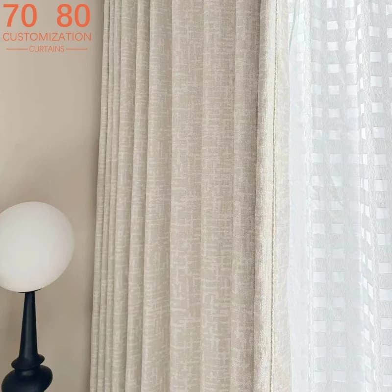 Butter Jacquard Lace Splicing Curtains for Living Room Bedroom Partition Curtain Door Curtain Customized Finished French Window