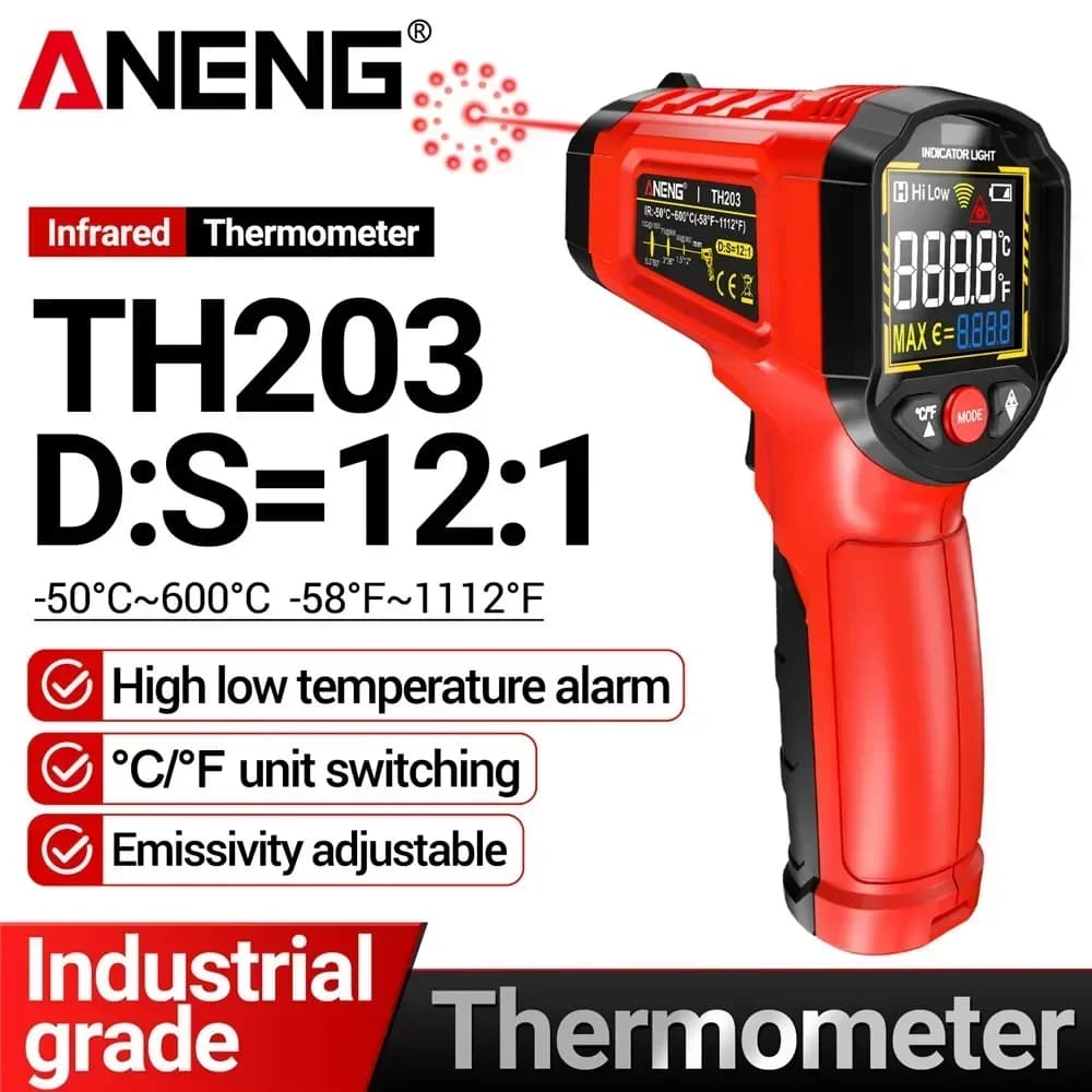Contactless infrared thermometer ANENG TH203 -50~600°C °C Industrial thermometer with Inverted Color Screen VA, Tester and Meter, Pirometer