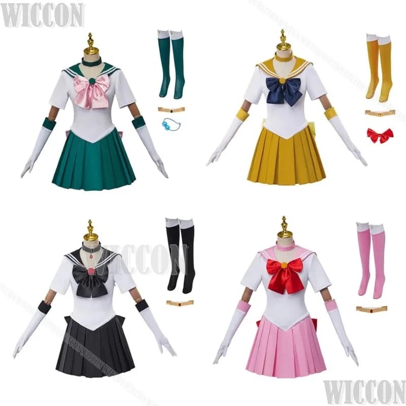 Soldato Cosplay Luna Costume Tsukino Usagi Mizuno Ami Vestito da marinaio Donna Ragazza Fiocco Abito Calzini Guanti Uniforme Holloweek;3,c'5.b;8'