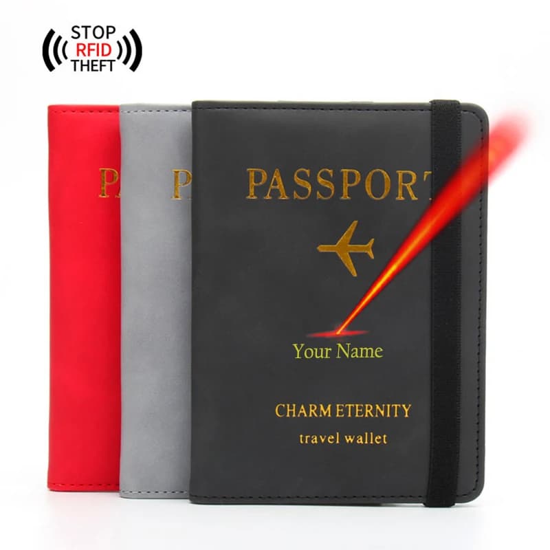 RFID passport case with laser engraved name Travel Wallet Card holder Custom name