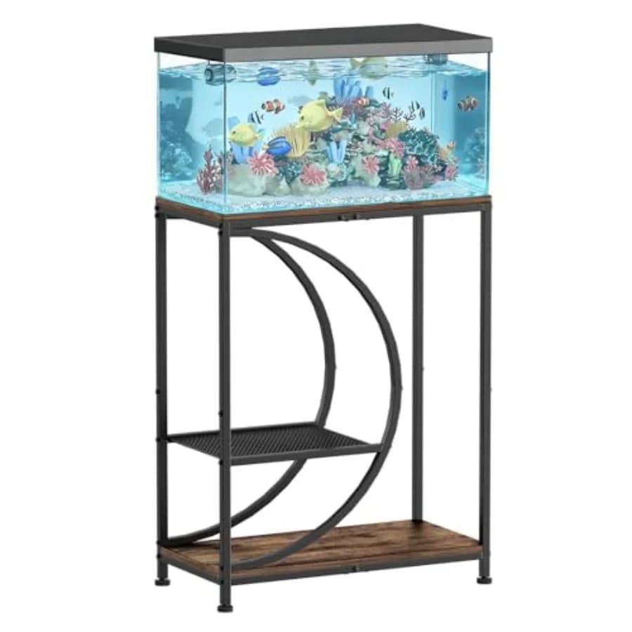 Supporto per Acquario da 10 Galloni, con Piano in Legno Liscio e Telaio in Ferro Nero Opaco, Design Robusto e Resistente per Casa