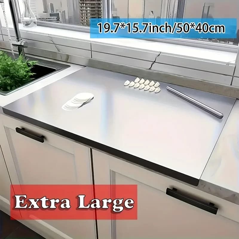 Stainless Steel Chopping Board Dual Sides Extra Large Non-Slip Cutting Board for Kneading Dough, Meat, Vegetables, Kitchen Use