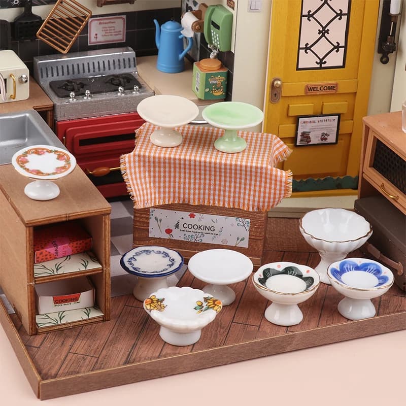 1:12 casa delle bambole in miniatura piatto di frutta in ceramica vassoio alto piatto per torta stoviglie modello da cucina Decor Toy Doll House accessori