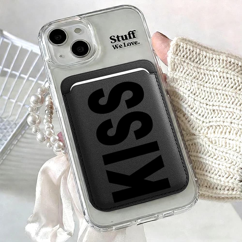 Portafoglio per telefono in pelle con design estetico alla moda in stile inglese “Kiss” per custodia sottile con tasca posteriore Magsafe, antiurto, resistente, dal design elegante