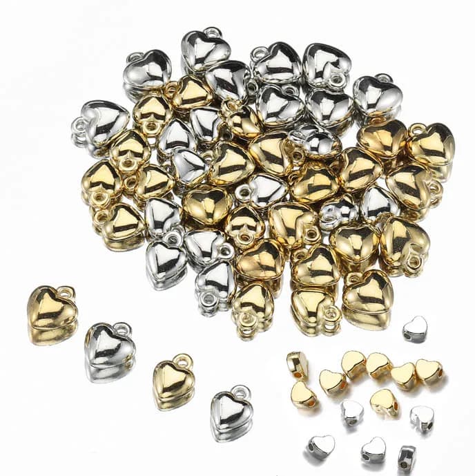 Ciondolo con perline a forma di cuore in plastica CCB da 100 pezzi per gioielli fai da te che realizzano braccialetti, collane, orecchini pendenti