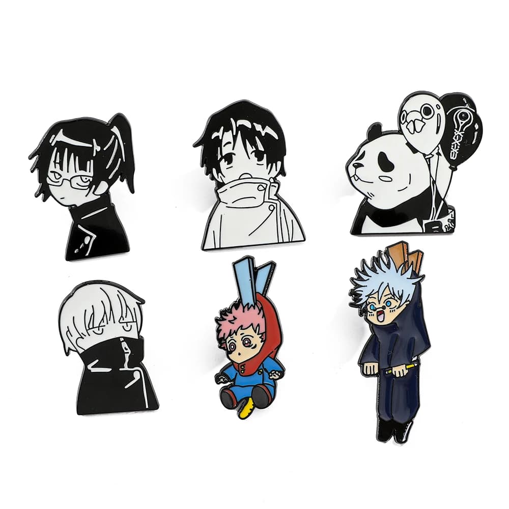 6 Pezzi Badge in Metallo Personalizzati con Personaggi Anime Creativi, Spille Smaltate per Abbigliamento e Accessori da Uomo e Donna