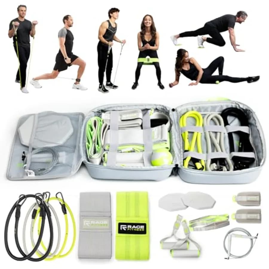 Kit Attrezzatura Palestra Domestica con Borsa per il Trasporto - Kit 10 Pezzi di Bande di Resistenza con Maniglie, Ancoraggio per Porta, Corda per Saltare, Bande per Glutei e Altro