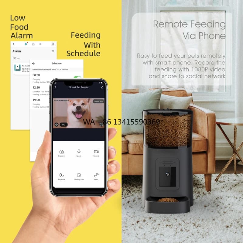 TUYA Smart Automatic Cat Dog Alimentatore per animali domestici Dispenser di cibo per animali domestici per gatti e cani Alimentatore intelligente per animali domestici abilitato Wi-Fi con 1080P