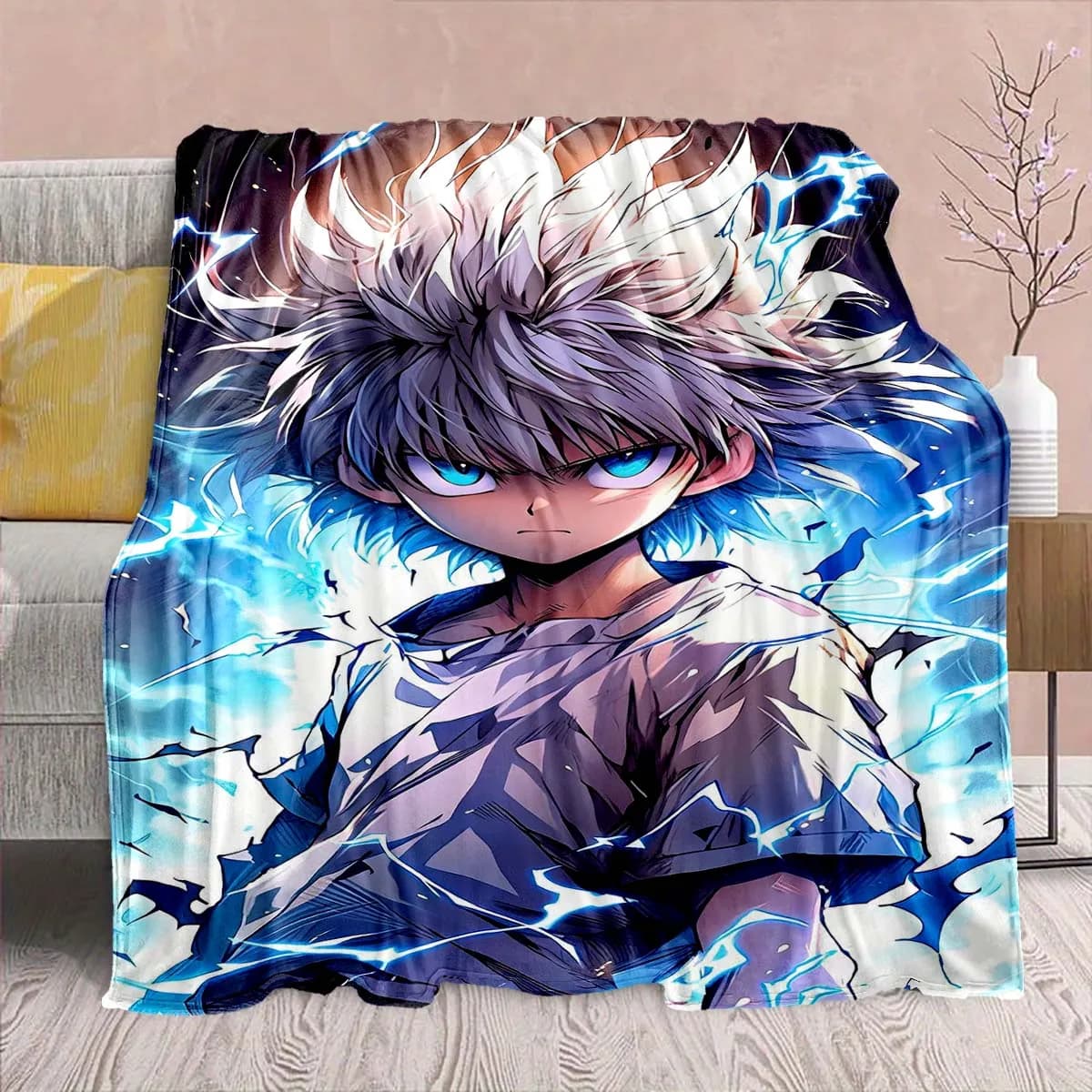 Hunter x Hunter Anime Flannel Blanket – Soft & Warm – Perfect for Sofa, Bedding, Camping, Travel, Office, & Home Decor – QJY