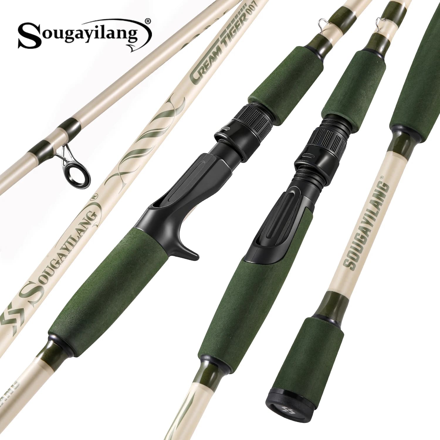 Canna da Pesca Sougayilang Spinning/Casting, Potenza M, Punta Sensibile, 2 Pezzi, Portatile in Fibra di Vetro per Pesca in Acqua Dolce e Basso di Acque Interne