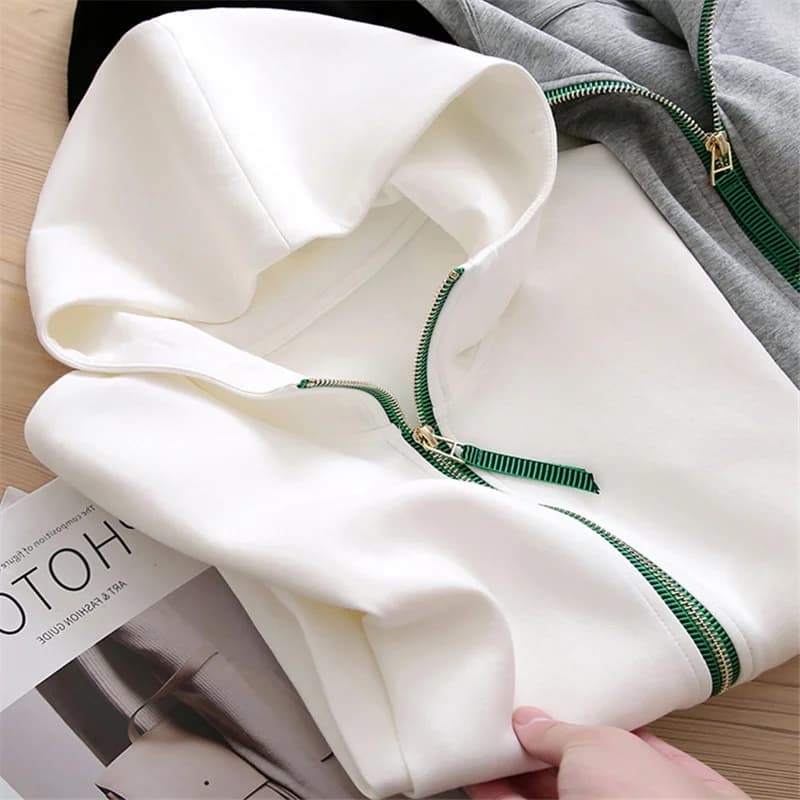 Slimming Zipper Hoodie Short Outerwear Spring Sweatshirt Korean Style Commute Fashion Pure Color Long Sleeve Regular Length