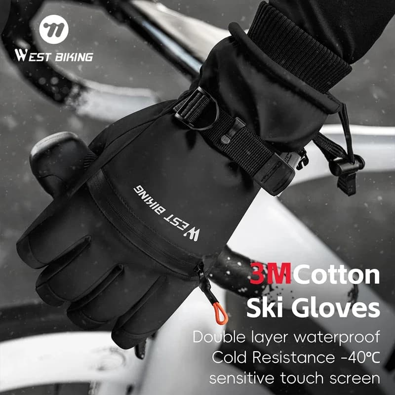 WEST BIKING Winter Ski Gloves Outdoor Thermal Touchscreen Gloves Sports Cycling Running Skiing Men Women Waterproof Warm Gloves