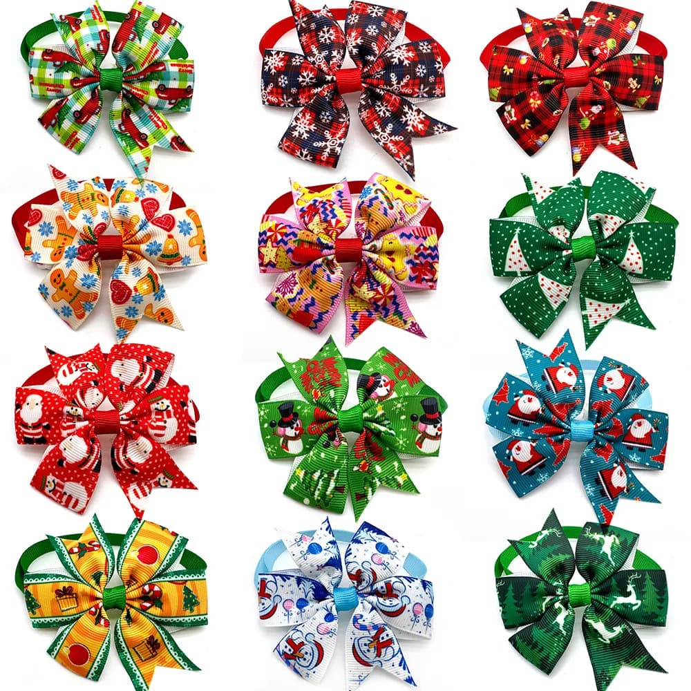 50/100pcs Handmade Christmas Pet Dog Bow Tie Adjustable Pet Dog Bows for Dog Bow Tie Collar Christmas Dog Grooming Products