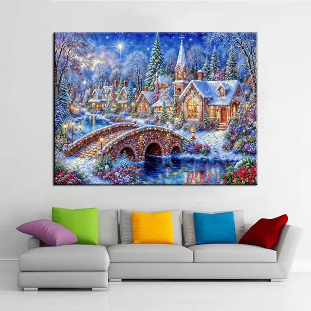 5D Diy Diamond Embroidery Beautiful Christmas Village Scenery Picture Diamond Painting Cross stitch Needleworks Home Decor