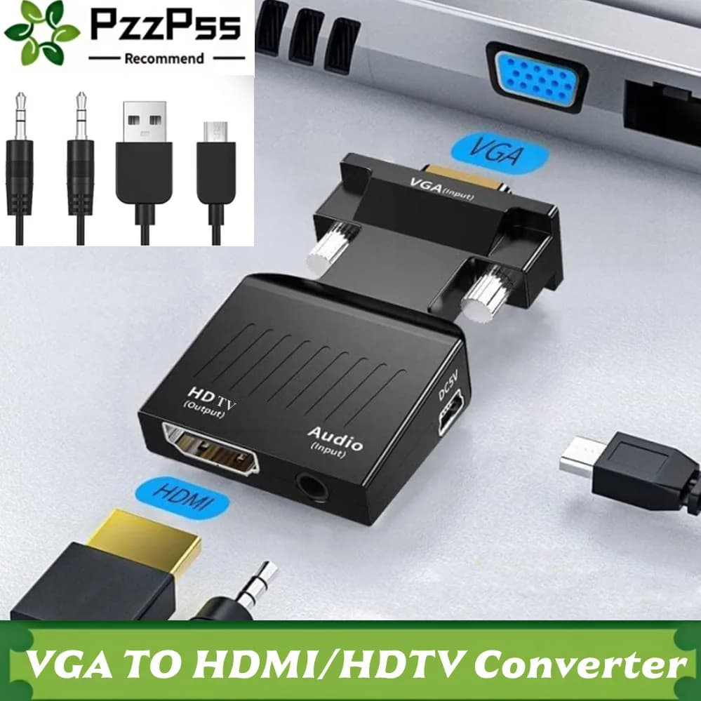 VGA to HDMI 1080P compatible video converter with 3.5 mm audio cable Male-female adapter for laptop PC to monitor