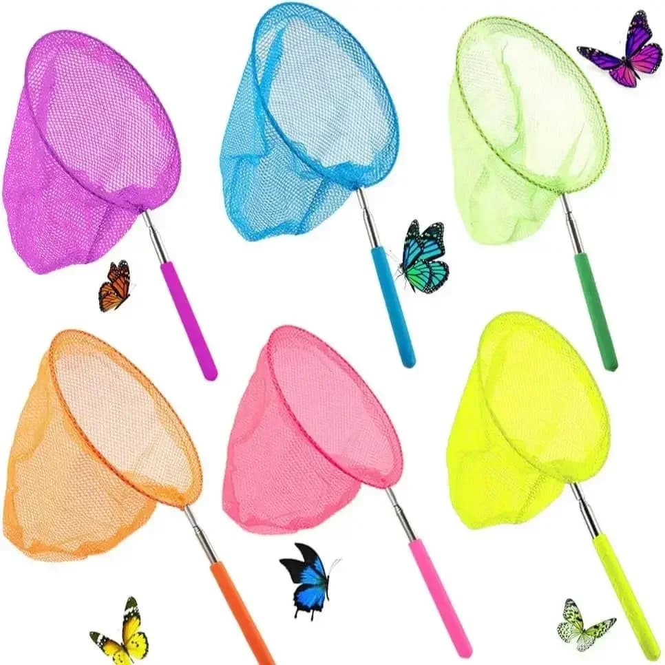 1pc rete da pesca in acciaio inossidabile rete da pesca telescopica colorata rete da farfalla per bambini tasca per pesci rete da immersione pali giocattolo da pesca attrezzatura da pesca