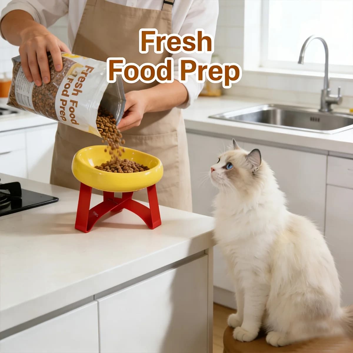 Stylish 15° Tilt Anti-Spill Elevated Pet Food Bowl, High-Leg Cat and Dog Dish, Pet Feeding Bowl with Cervical