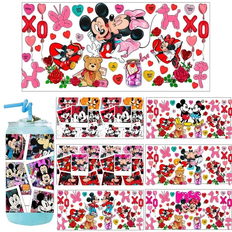 1/5 pz 20 Amante di Stile Mickey Minnie XOXO UV Del Partito FAI DA TE Decalcomanie 3D trasferimenti uvdtf bicchiere sigillo adesivi 16 oz uv dtf tazza avvolge