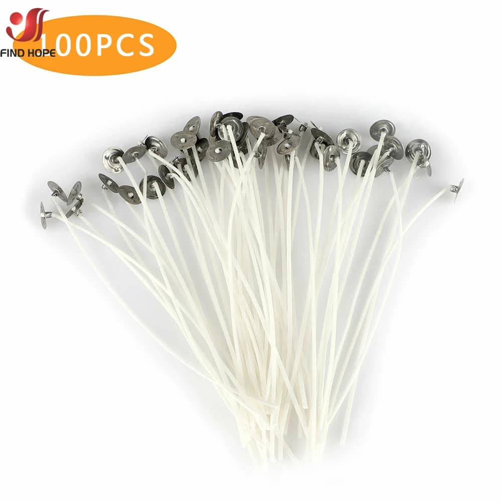 100PCS/bag Smokeless Candle Wicks 2.5-20cm Pre-Waxed Cotton Core Wick with Metal Sustainer Tabs DIY Handmade Candle Making Tool