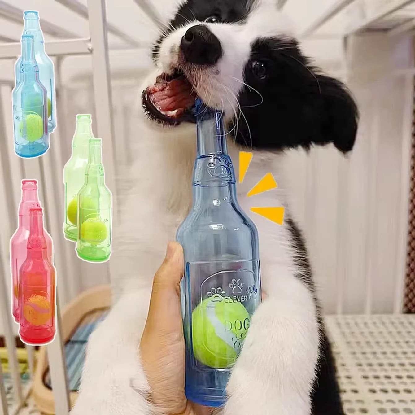 CANBOUN Giocattolo da masticare per animali domestici TPR Bottiglia di birra resistente ai morsi con palla da tennis Giocattolo per digrignare i denti dei cuccioli Masticare il cane Squeaky Interactive T