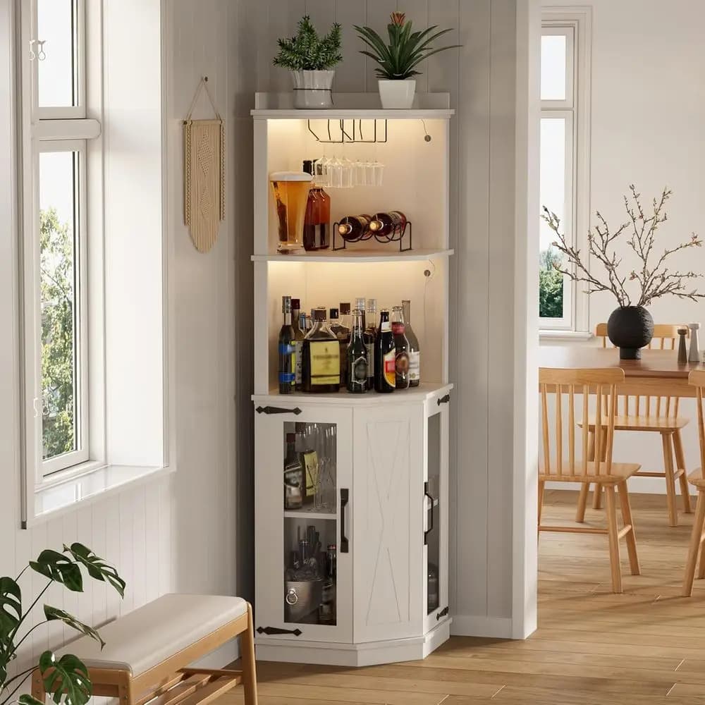 Mobile Bar Alto 67.3 con Porta Scorrevole, Specchio Acrilico e Porta Bottiglie in Vetro, Adatto per Casa, Sala da Pranzo, Soggiorno, Cucina