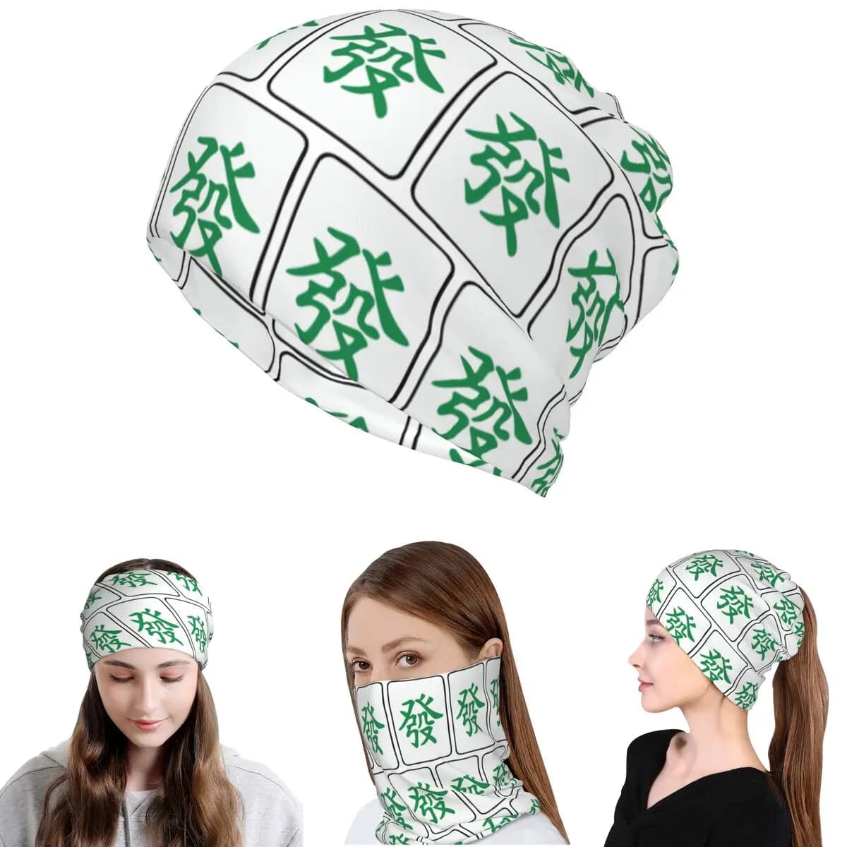 Mahjong Tile Green Dragon Vocan Bandana Scaldacollo Maschera Sciarpa Fascia per capelli multiuso Berretti Cappello Unisex Adulto Lavabile