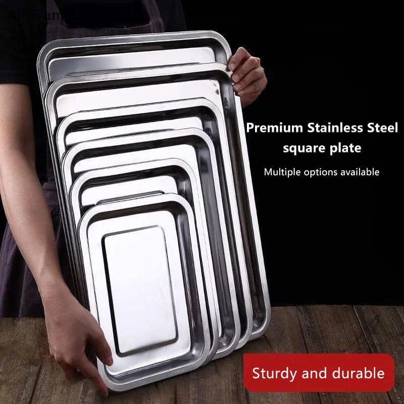 Stainless Steel Barbecue Tea Storage Serving Trays Rectangle Steamed Rice Sausage Plate Grill Meat Restaurant Metal Utensils 1PC