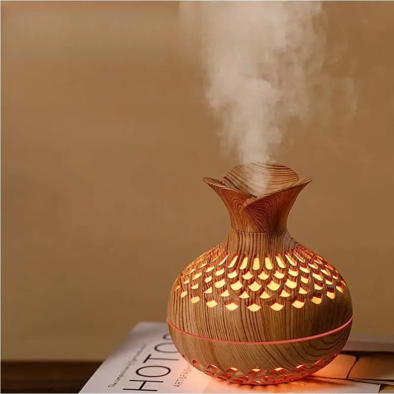 Umidificatore cinese con venature del legno e diffusore di oli essenziali aromatici Spruzzatore nebulizzatore 3 in 1 con luce notturna per camera da letto, spa e decorazioni per la casa