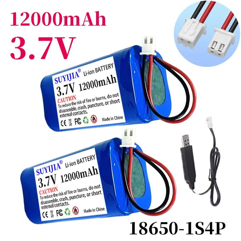 Batteria ricaricabile da 3,7 V 12000 mAh per altoparlante megafono Batteria al litio 1S4P 4,2 V 18650 con spina XH2.54 e caricatore USB