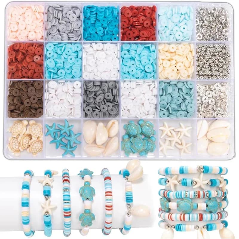 2000 pezzi Kit per la creazione di gioielli Ocean Breeze Perline in argilla polimerica Braccialetti dell'amicizia a tema estivo Kit per forniture artigianali fai-da-te