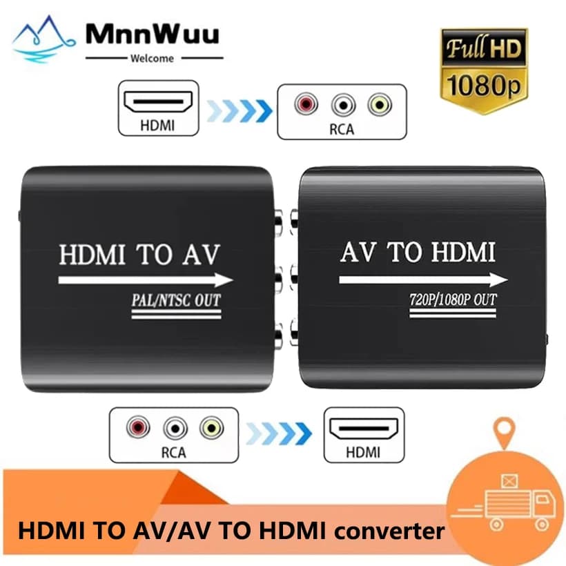 MnnWuu HDMI to AV RCA CVSB L/R Video Adapter Box Support NTSC PAL Output 1080P RCA AV to HDMI Converter Box HD Video Adapter
