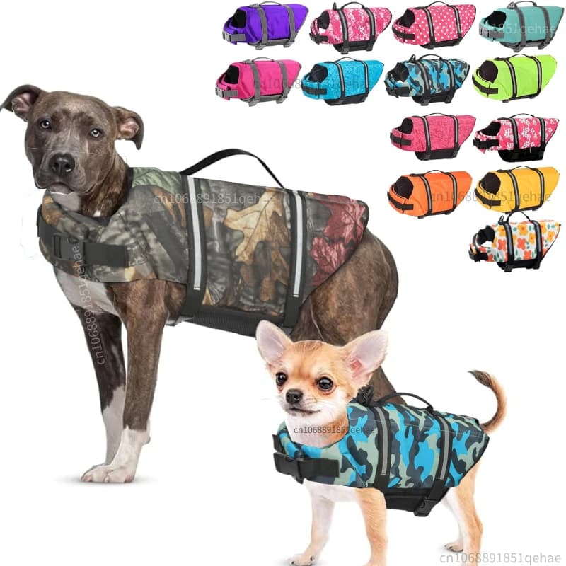 Giubbotto di salvataggio per cani per nuoto, canottaggio, giubbotto di salvataggio regolabile per cuccioli con strisce riflettenti per cani di taglia piccola, media e grande