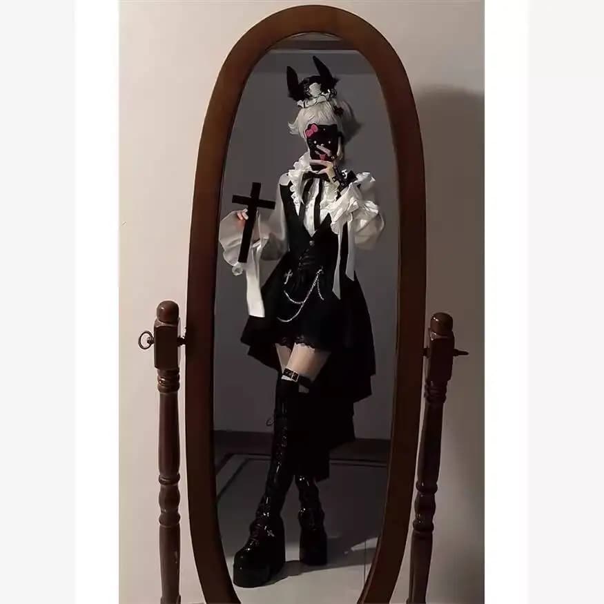 Nuova camicia della serie Prince Pantaloncini di pizzo scuro Abiti gotici da donna Gilet da trascinamento Gonna lunga Fiesta Carnevale Halloween Cos Cosplay