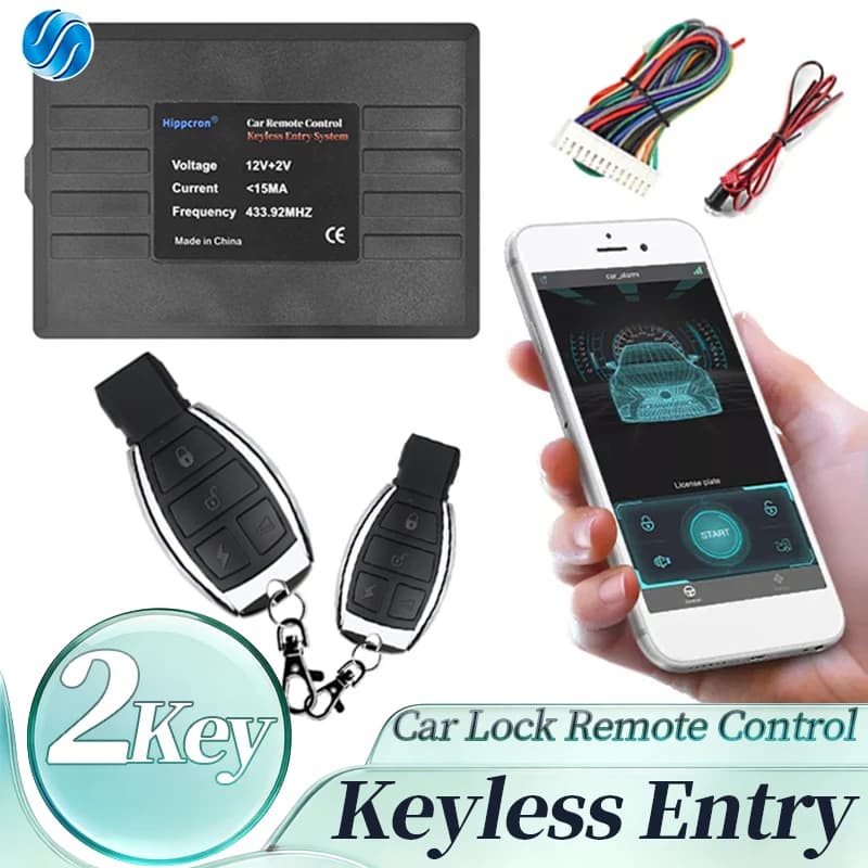 HIPPCRON Sistema di Chiusura Centralizzata Remota per Auto 12V, Sistema di Allarme Auto con Controllo Remoto e App