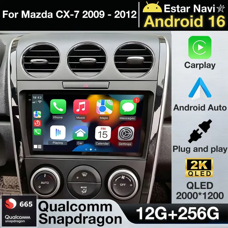 Autoradio Android 16 con Carplay per MAZDA 2007 2008 2009 2010 - 2014 CX-7 CX7 CX 7 Navigazione GPS Lettore Multimediale Stereo WiFi BT