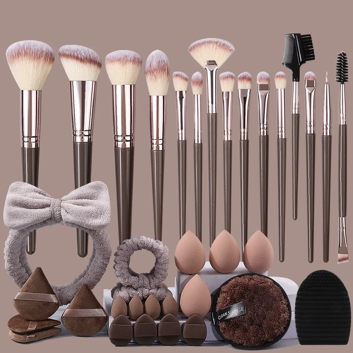 15/36pcs Multi-Functional Makeup Brush Large Set Makeup Powder Puff Cleansing Set Makeup Brush Cleaning Tools