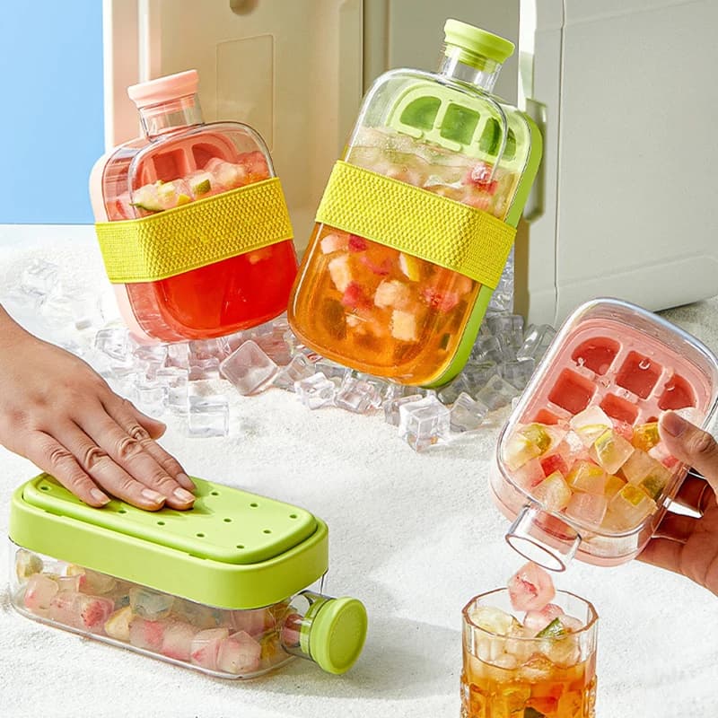 Stampo per cubetti di ghiaccio per uso alimentare, stampo per ghiaccio a pressione, bollitore per ghiaccio a doppio uso con coperchio, facile da pulire, ecologico, accessori da cucina.