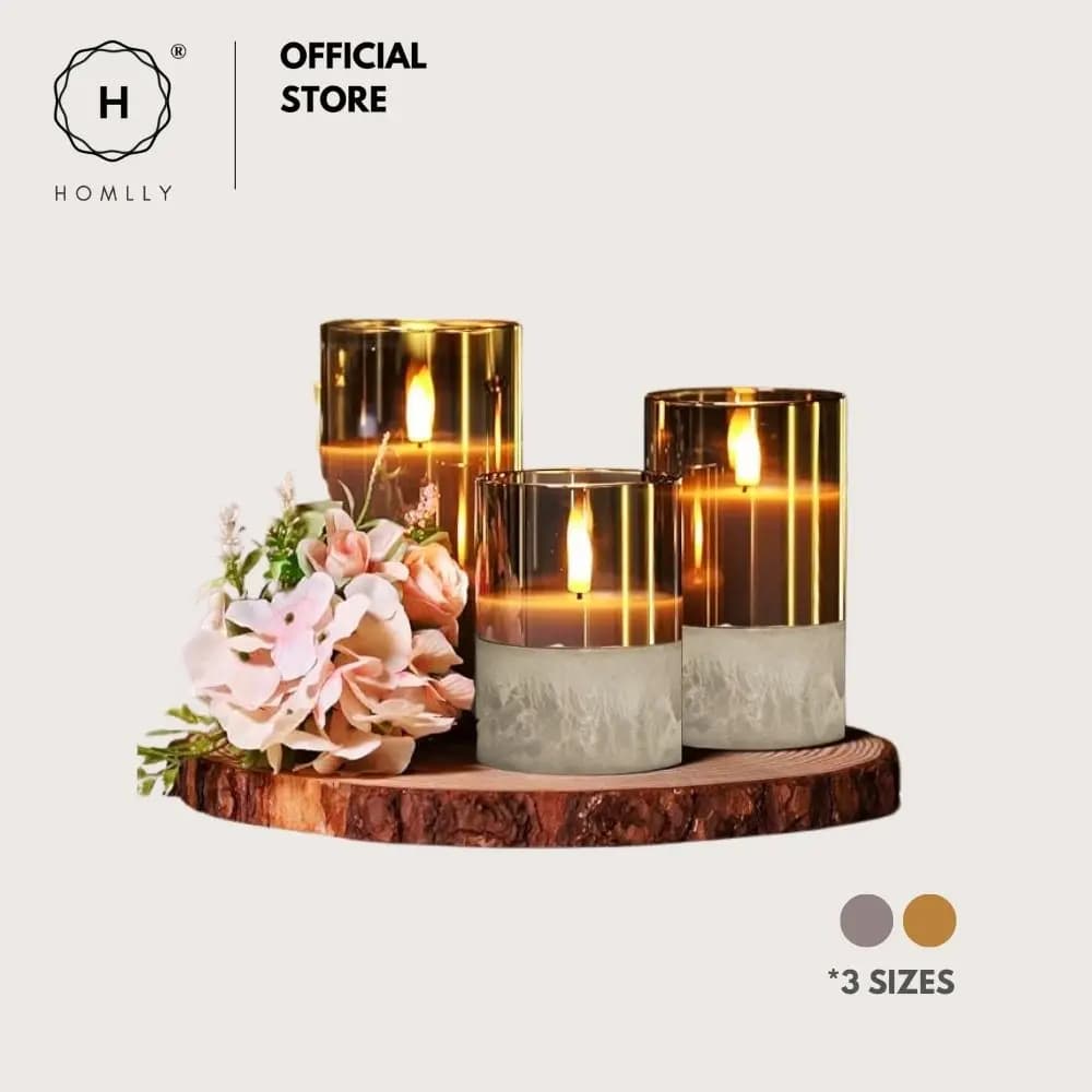 Candele tremolanti a LED con Base in cemento Homlly con luci a led con copertura in vetro