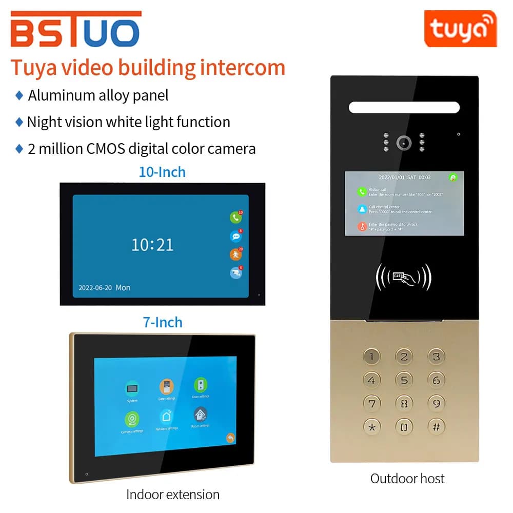 Tuya 240 Famiglie Videocitofono per grandi edifici Sistema citofonico Telecamera IP 2M CMOS Campanello visivo Scheda IC Password e sblocco app