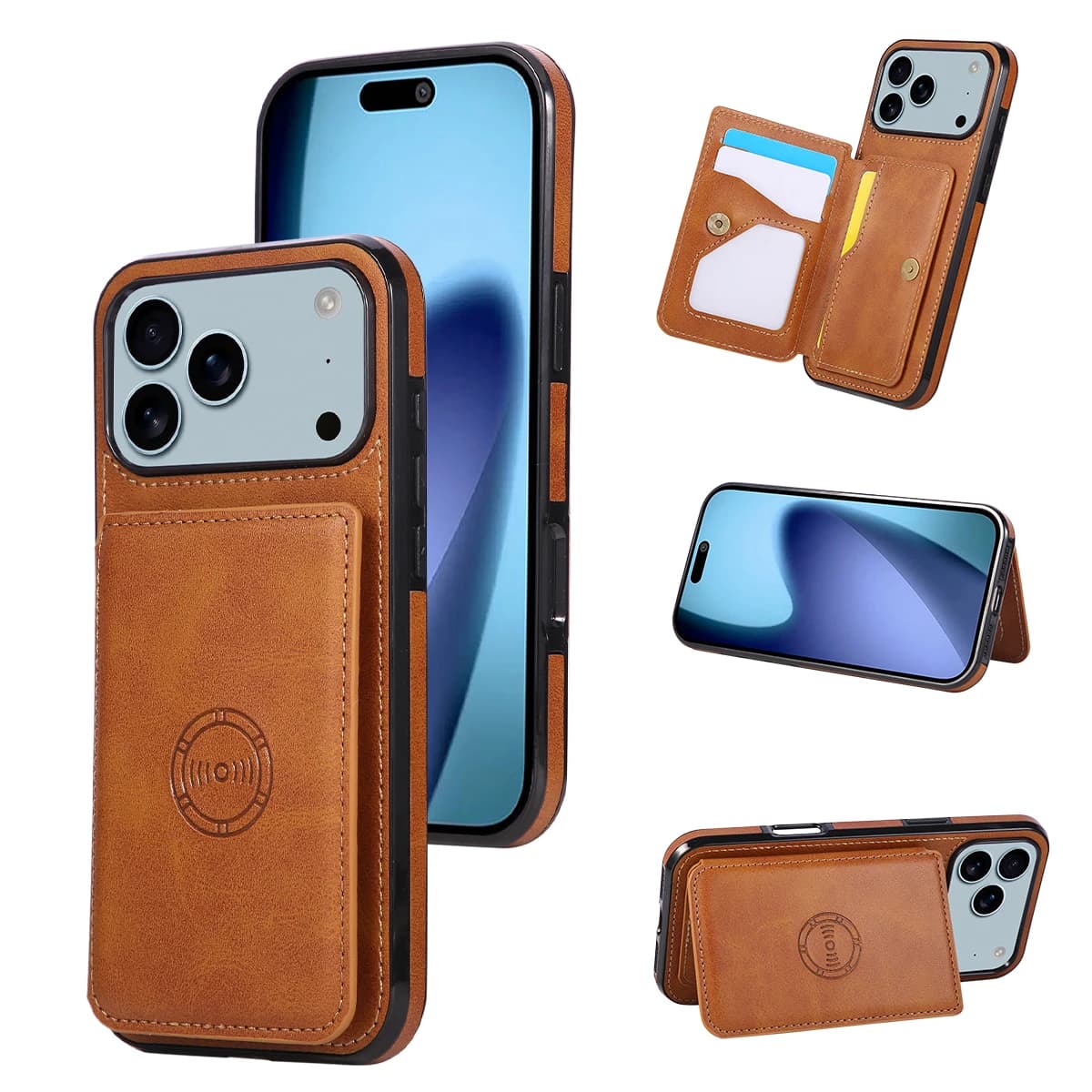 Company Magnetic Luxury Cards Solt Wallet Leather Case for iPhone 17 Pro Max 16 Plus 15 Plus 14 13 12 11 Bag Case with Support