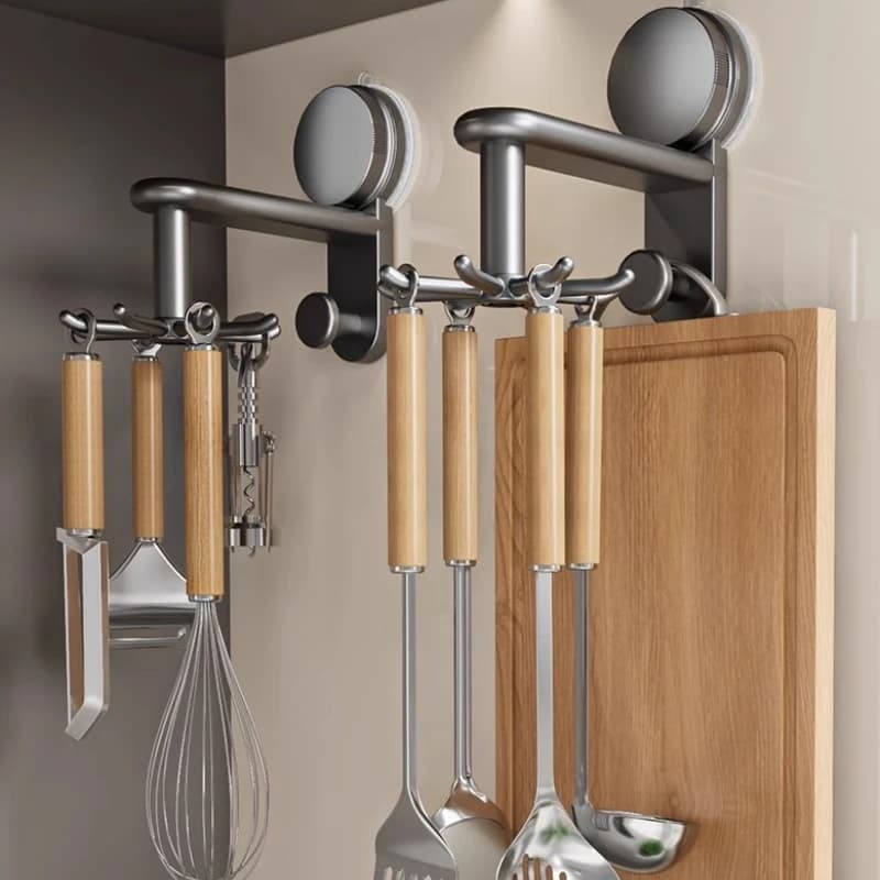 Ganci a ventosa rotanti a 360° da parete per organizer utensili da cucina, porta spatole e cucchiai, senza foratura, anti-caduta