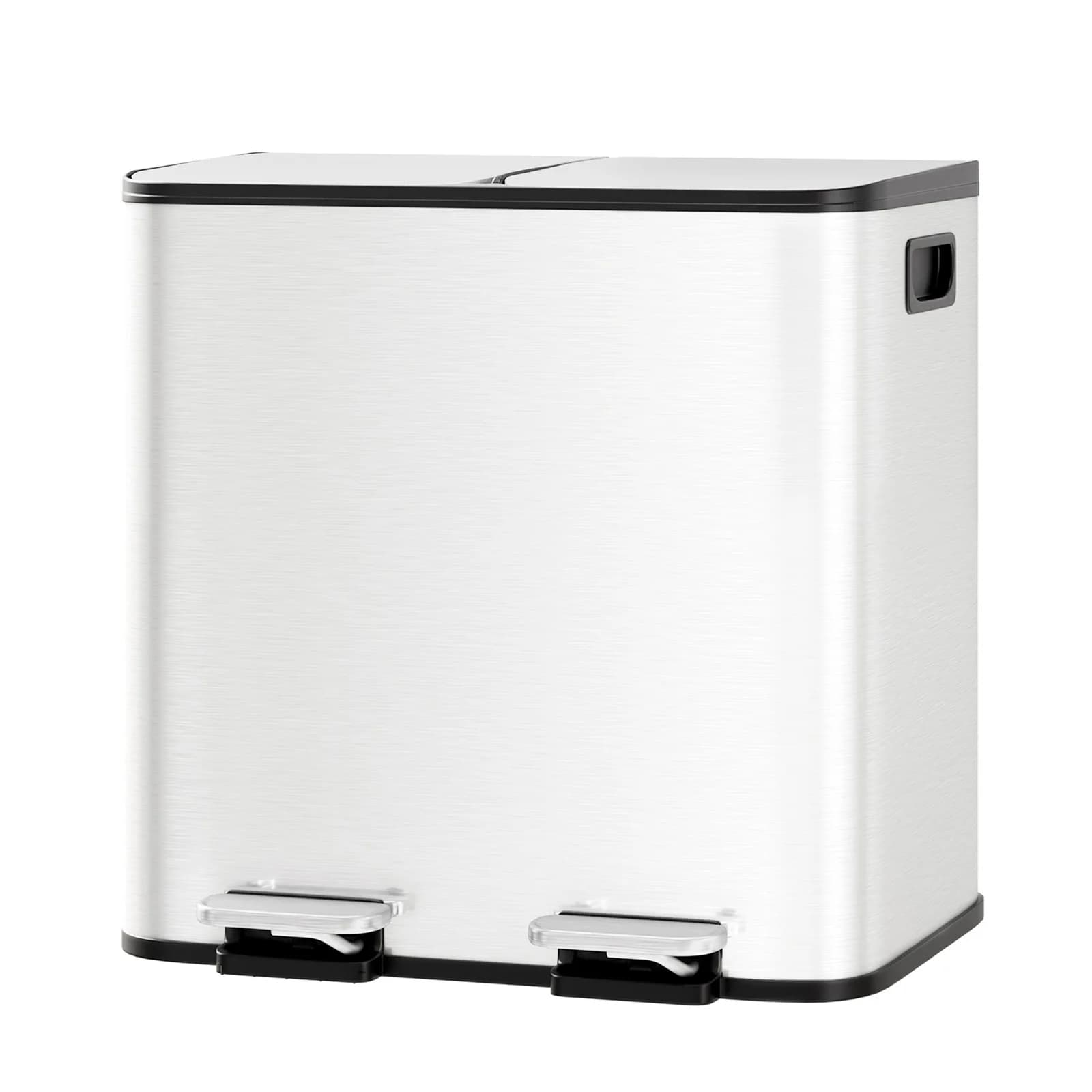 Pattumiera da cucina a doppio scomparto, 30L (2 x 15L) - Pattumiera per la raccolta differenziata in acciaio inossidabile con secchi rimovibili - Coperchi a chiusura ammortizzata e pedali a mani libere - Separazione efficiente dei rifiuti per casa o ufficio