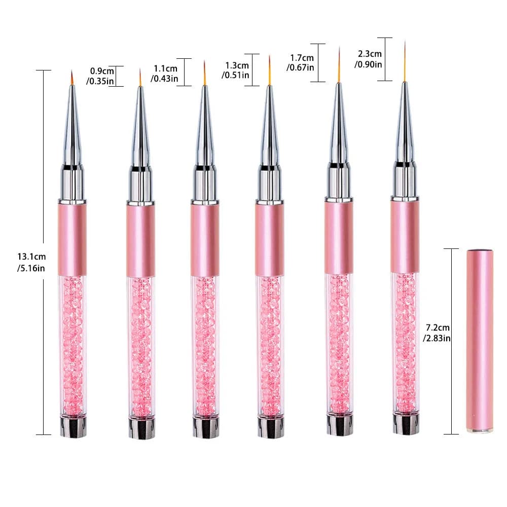 Set di 6 Pennelli Acrilici per Nail Art con Strisce Francesi, Pennelli 3D per Manicure, Pennelli Sottili per Disegno, Pennelli per Gel UV, Strumenti per Pittura