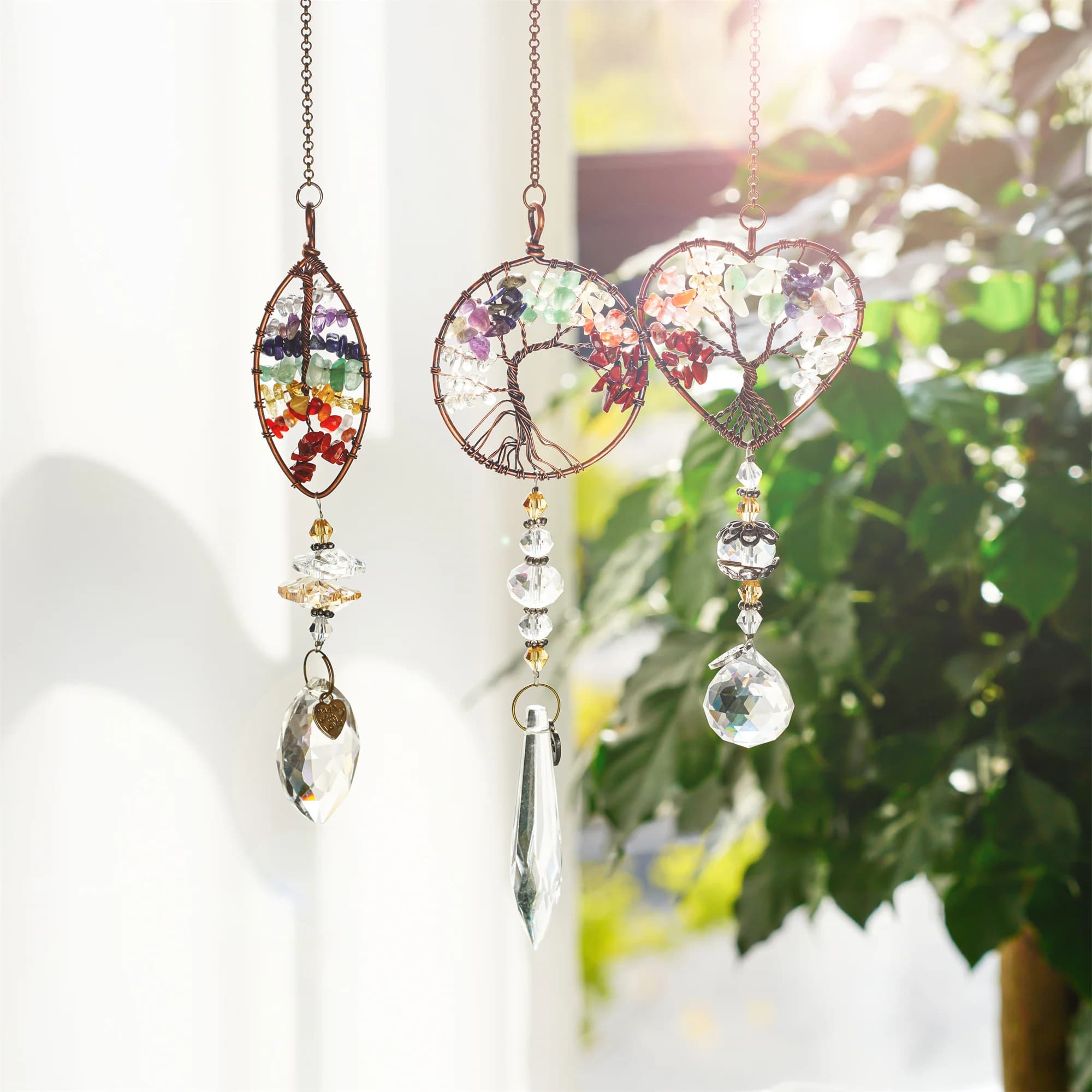 7 Chakra Tree of Life Moon Dream Catchers Crystal Stone Rainbow Natural Gemstones Suncatcher Hanging Home Room Wall Decoration