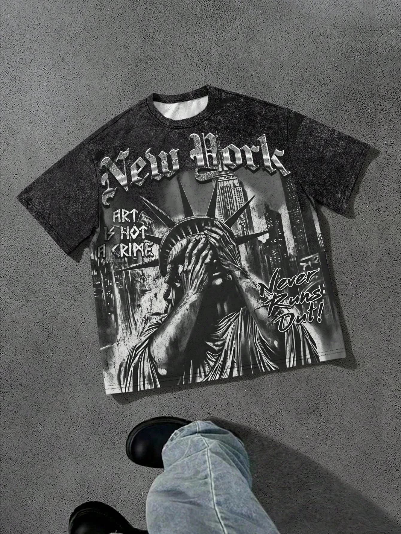 The 2026 summer new men's T-shirt features a casual fashionable comfortable soft and breathable 3D pattern print