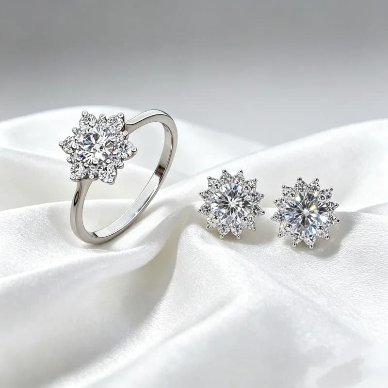 Set di Gioielli a Due Pezzi con Orecchini e Anello a Fiocco di Neve in Zirconia